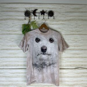 UO the mountain tan Tiedye little white dog Maltese tee